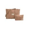 beige schoudertas met toilettas